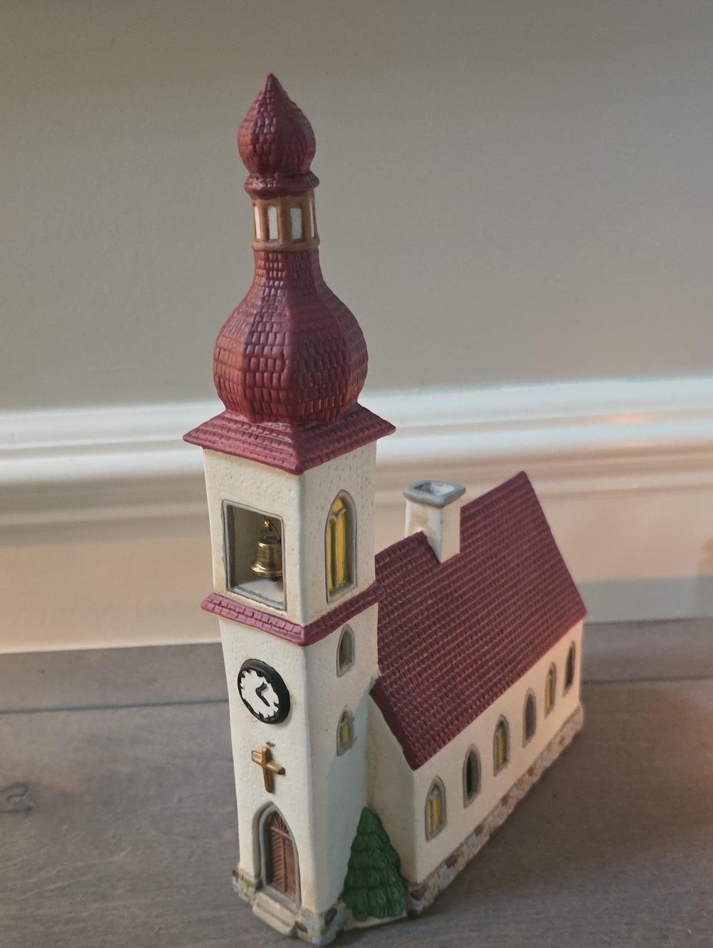 German Decorative White and Burgundy Church Figurine - Vintage Circa 1995